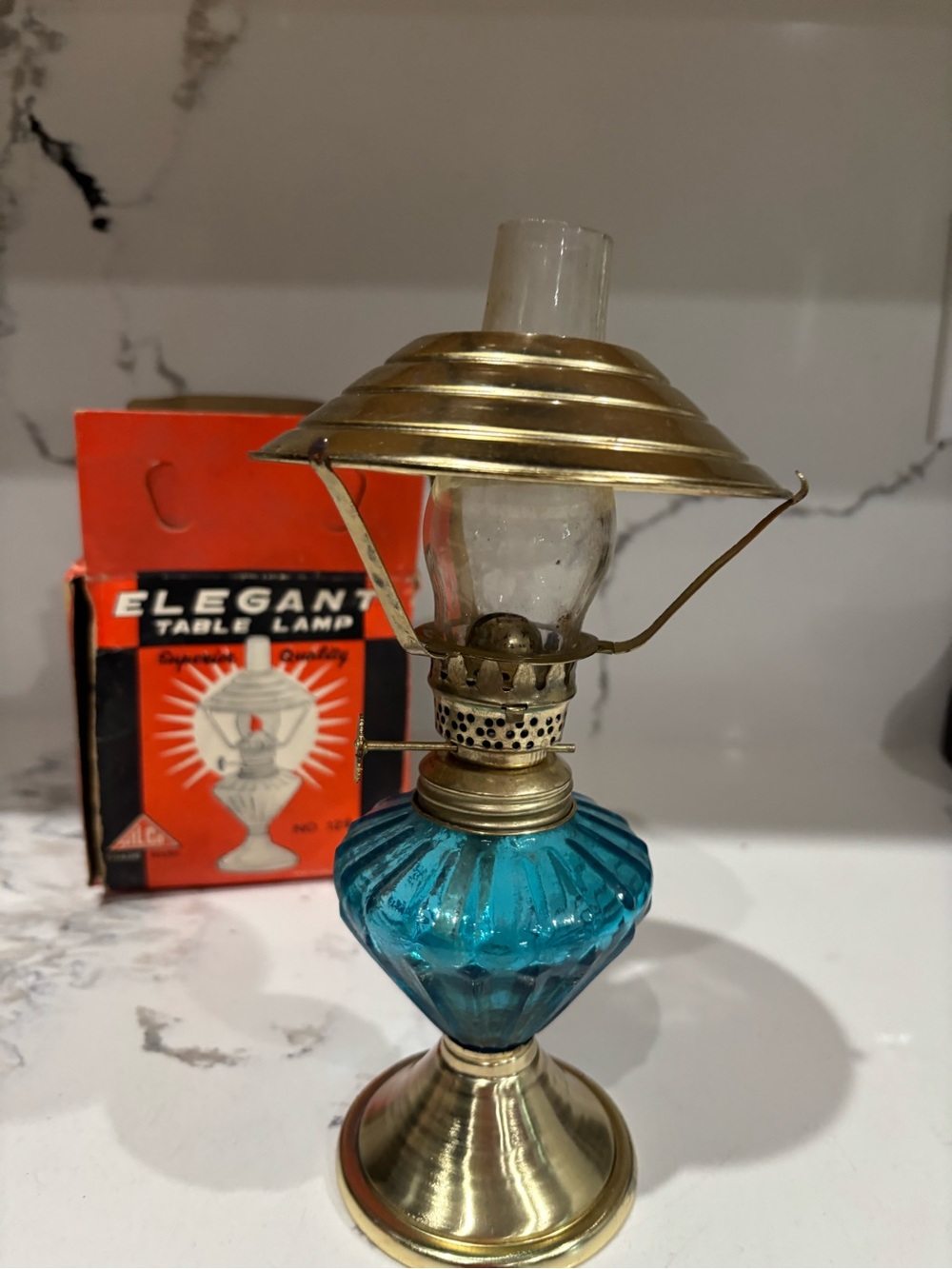 Vintage Blue oil Glass Table Lamp with Brass Accents